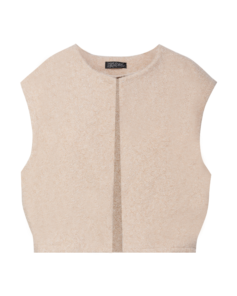 Ärmellose und Knopflose Strickweste mit Lurex Ärmellose und Knopflose Strickweste mit Lurex