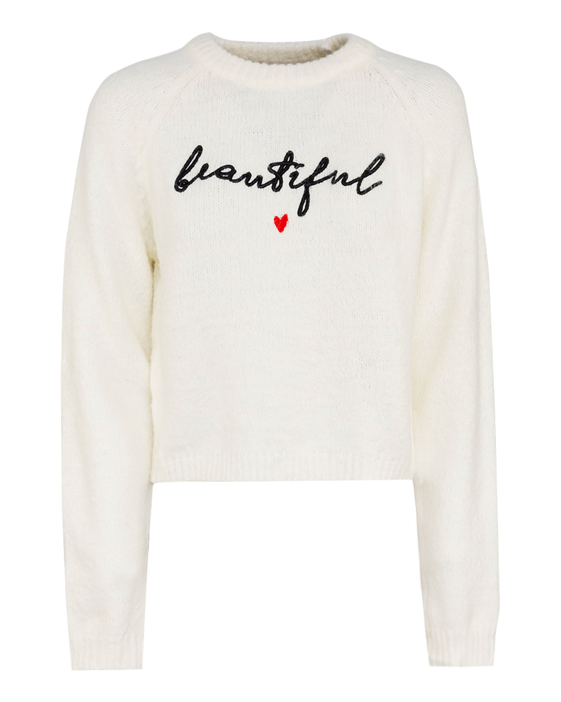 kurzer Strick Pullover mit "beautiful" gestickt