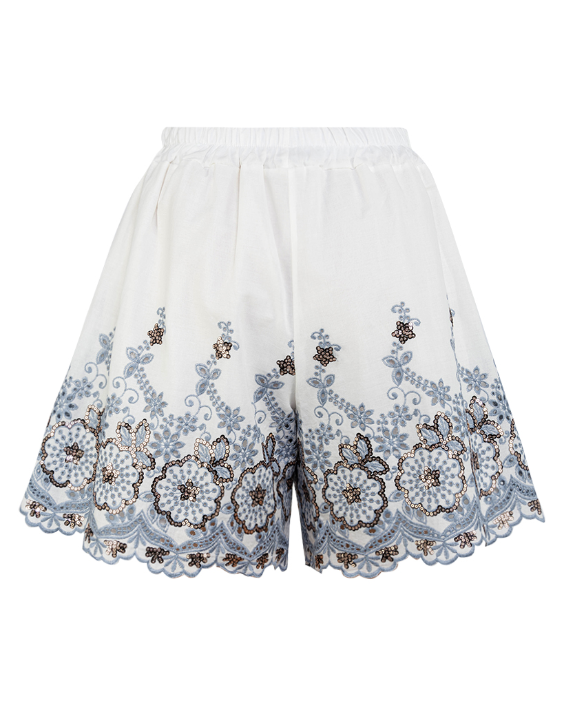 Baumwoll Short mit Stickerei, Pailletten und Taschen Baumwoll Short mit Stickerei, Pailletten und Taschen