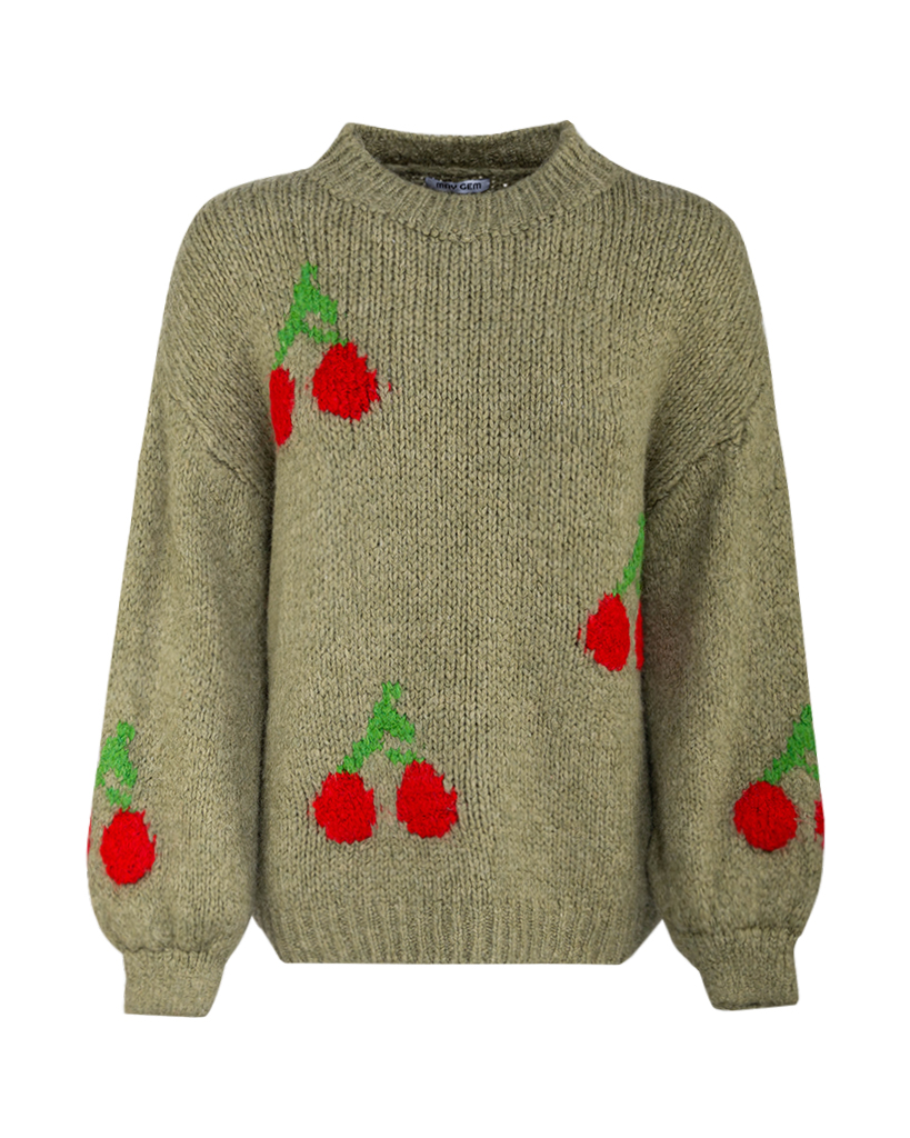 Strick Pullover mit Kirschen vorne Strick Pullover mit Kirschen vorne