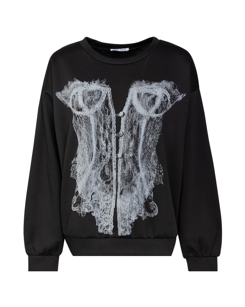 Softjersey-Pullover mit Korsett-Aufdruck