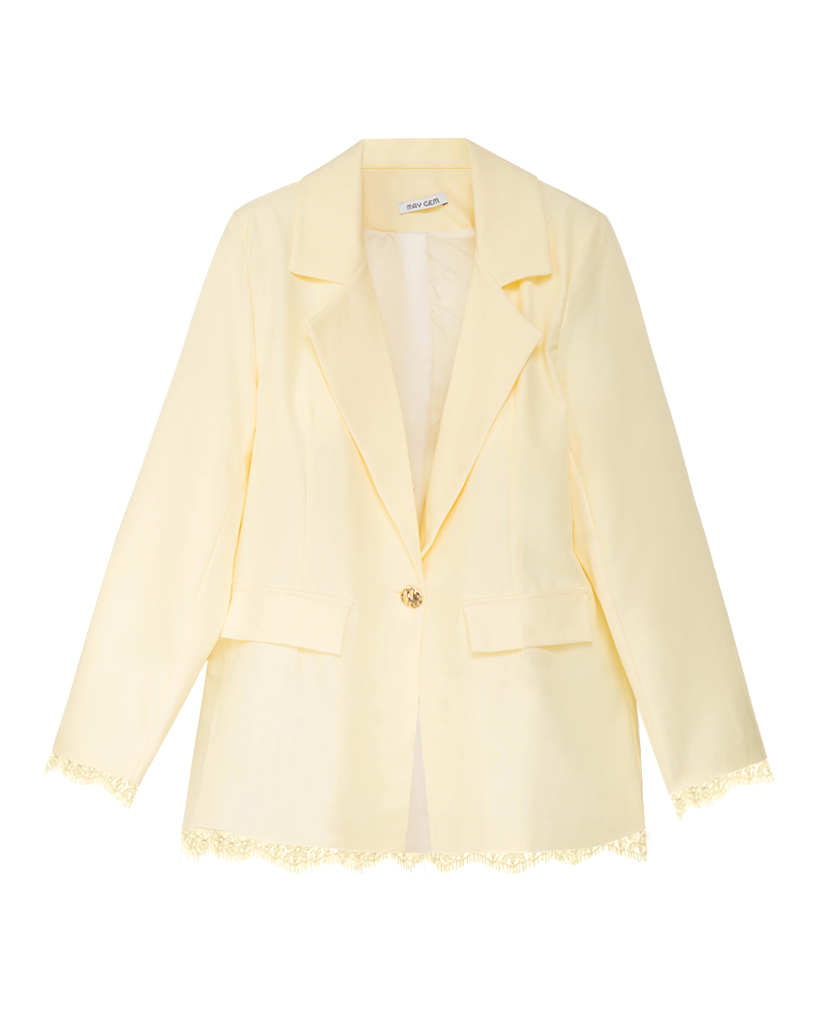 Oversize-Blazer mit Spitzenbesatz und Goldknopf