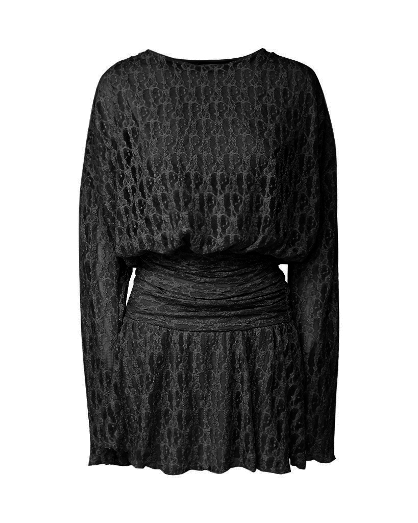 Spitzenkleid mit langen Ärmeln und gerafftem Bund