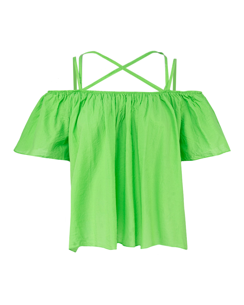 lockeres Crop-Top mit Off-Shoulder und gekreuzten Spaghettiträgern lockeres Crop-Top mit Off-Shoulder und gekreuzten Spaghettiträgern