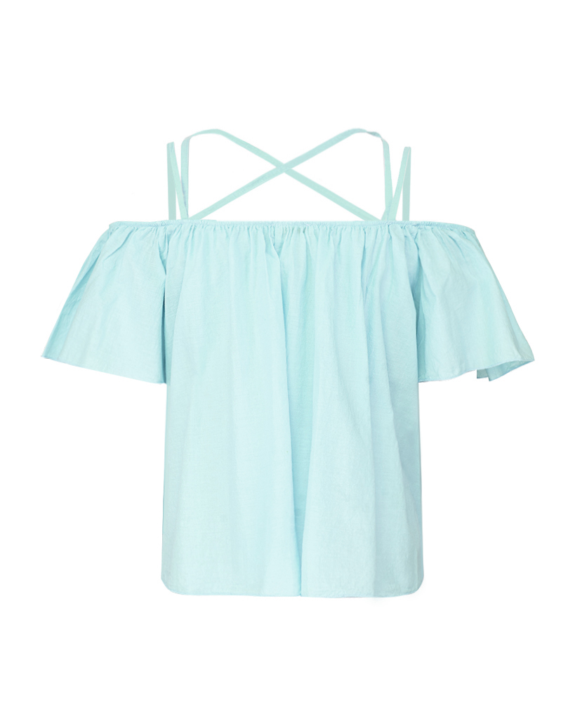 lockeres Crop-Top mit Off-Shoulder und gekreuzten Spaghettiträgern