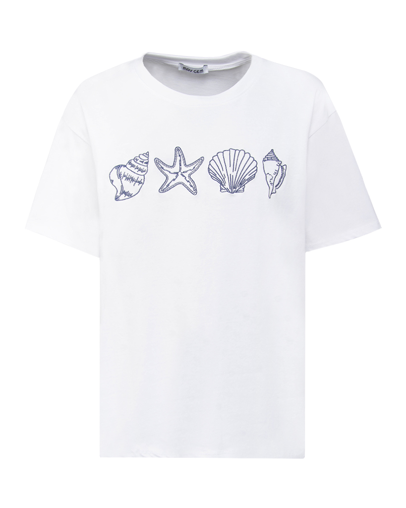 T-Shirt mit Muschelstickerei T-Shirt mit Muschelstickerei
