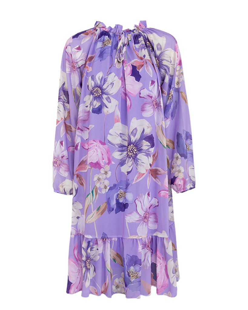 Midi Kleid aus Chiffon A-Linie Blumen Print