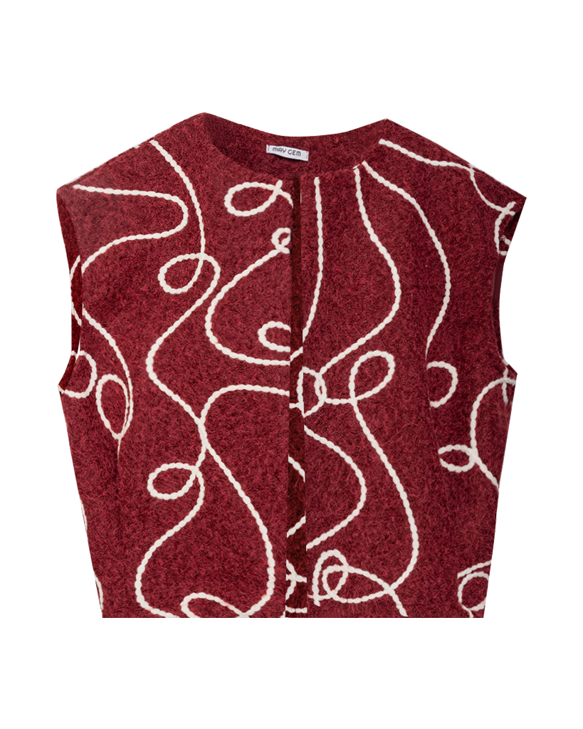 Ärmellose und Knopflose Strickweste mit geschwungenem Linienmuster