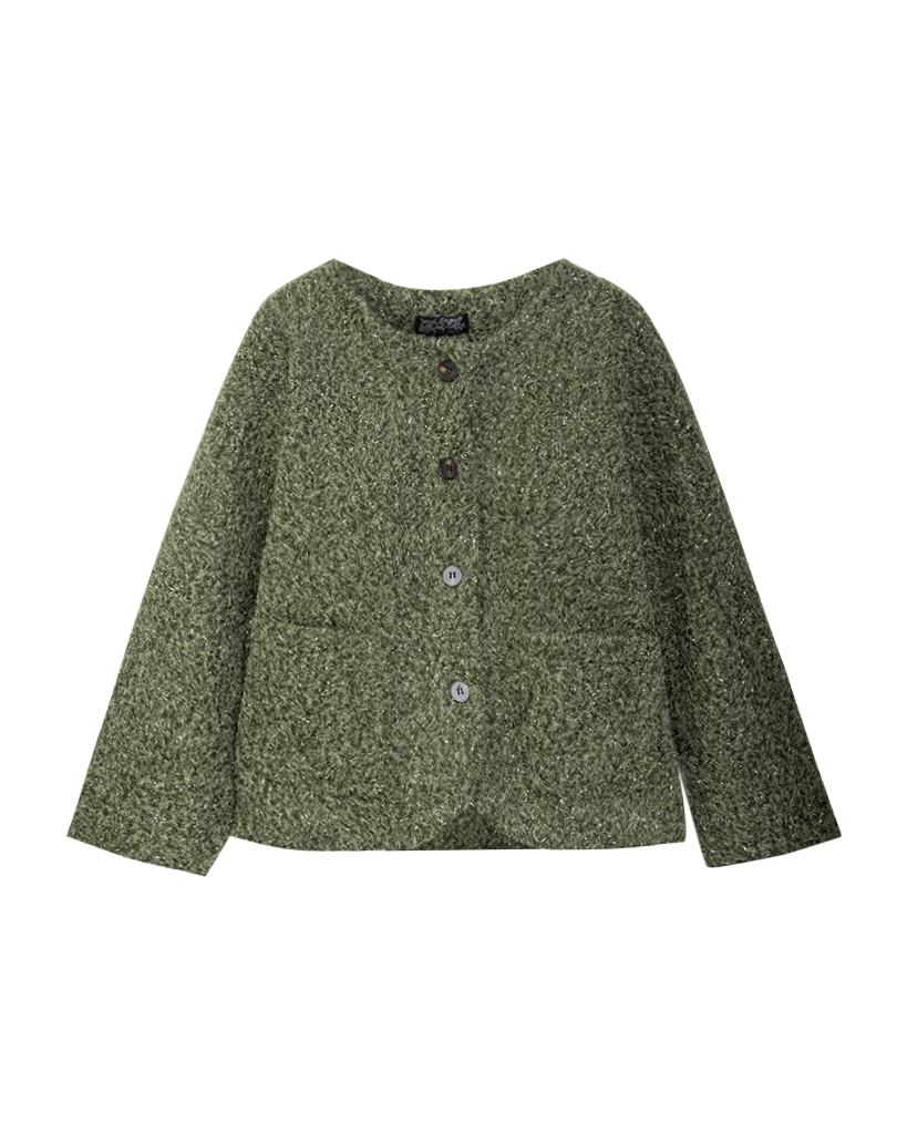 Lurex Strickjacke mit Knöpfe und Fronttasche Lurex Strickjacke mit Knöpfe und Fronttasche