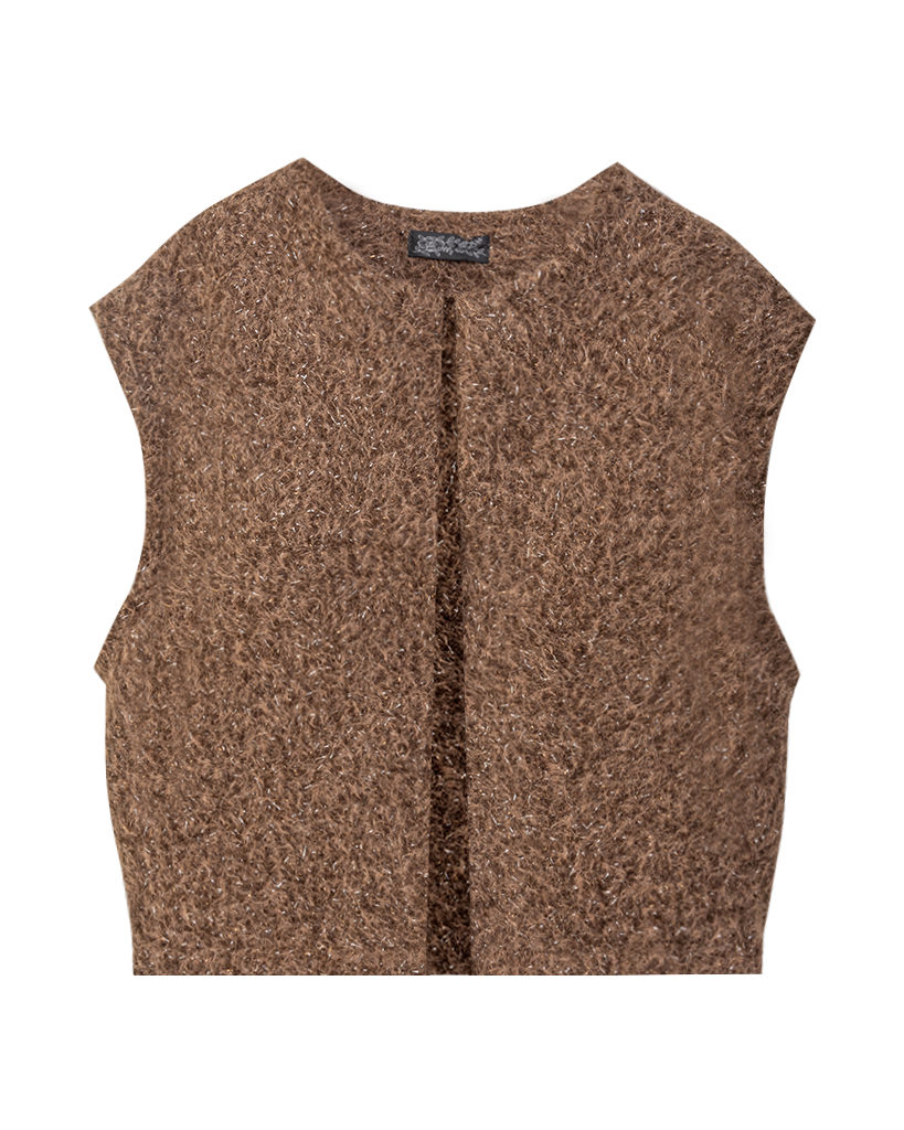 Ärmellose und Knopflose Strickweste mit Lurex