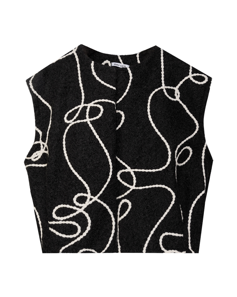 Ärmellose und Knopflose Strickweste mit geschwungenem Linienmuster