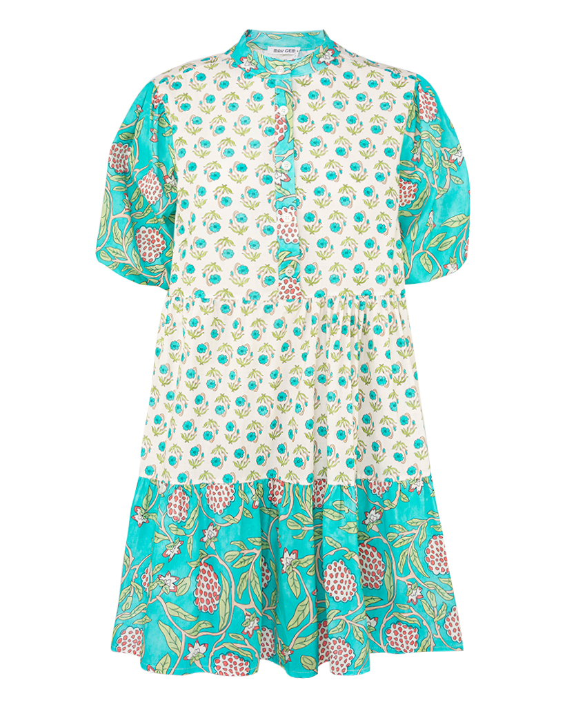 kurzes Tunika-Kleid mit Blumen und Beeren Muster Print kurzes Tunika-Kleid mit Blumen und Beeren Muster Print