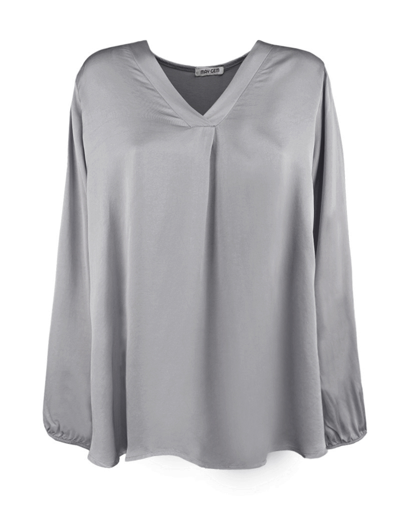 Uni Viskose Bluse mit V-Ausschnitt