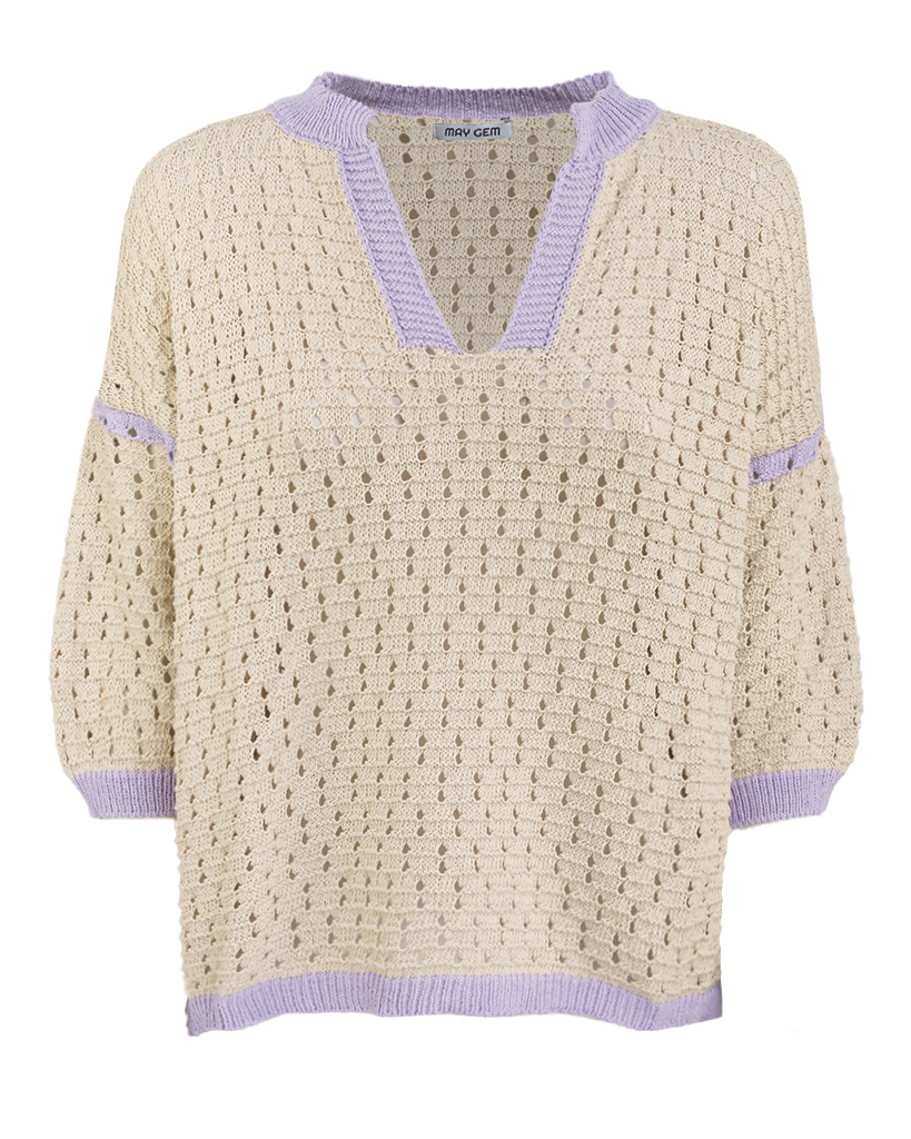 T-Shirt aus Strick Oversize mit V-Ausschnitt und Kragen T-Shirt aus Strick Oversize mit V-Ausschnitt und Kragen