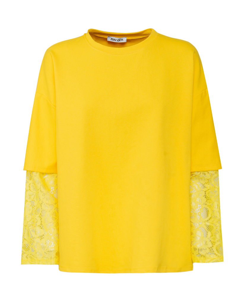 T-Shirt mit Spitzenärmeln