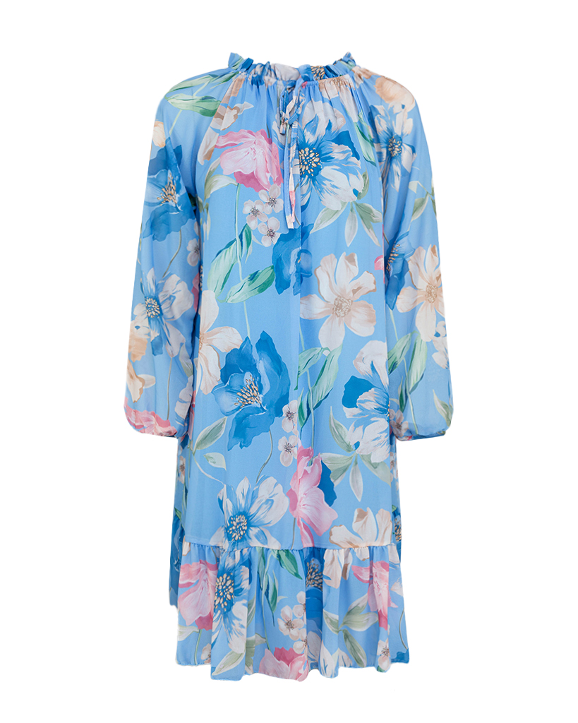Midi Kleid aus Chiffon A-Linie Blumen Print