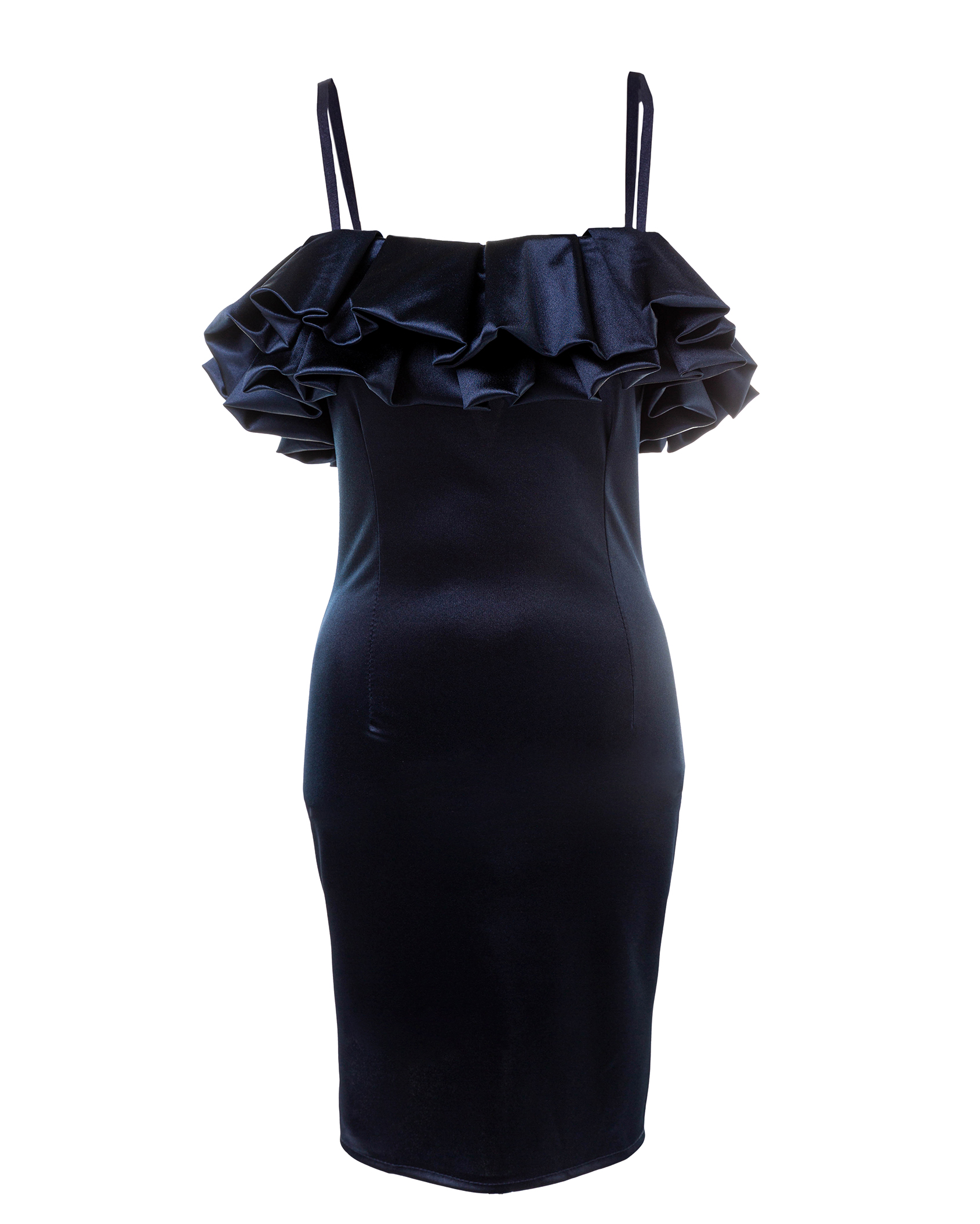 Satin Midi Kleid mit Valance-Ausschnitt Satin Midi Kleid mit Valance-Ausschnitt