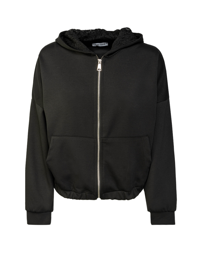 Kapuzenjacke aus Softjersey mit Spitzen-Innenfutter