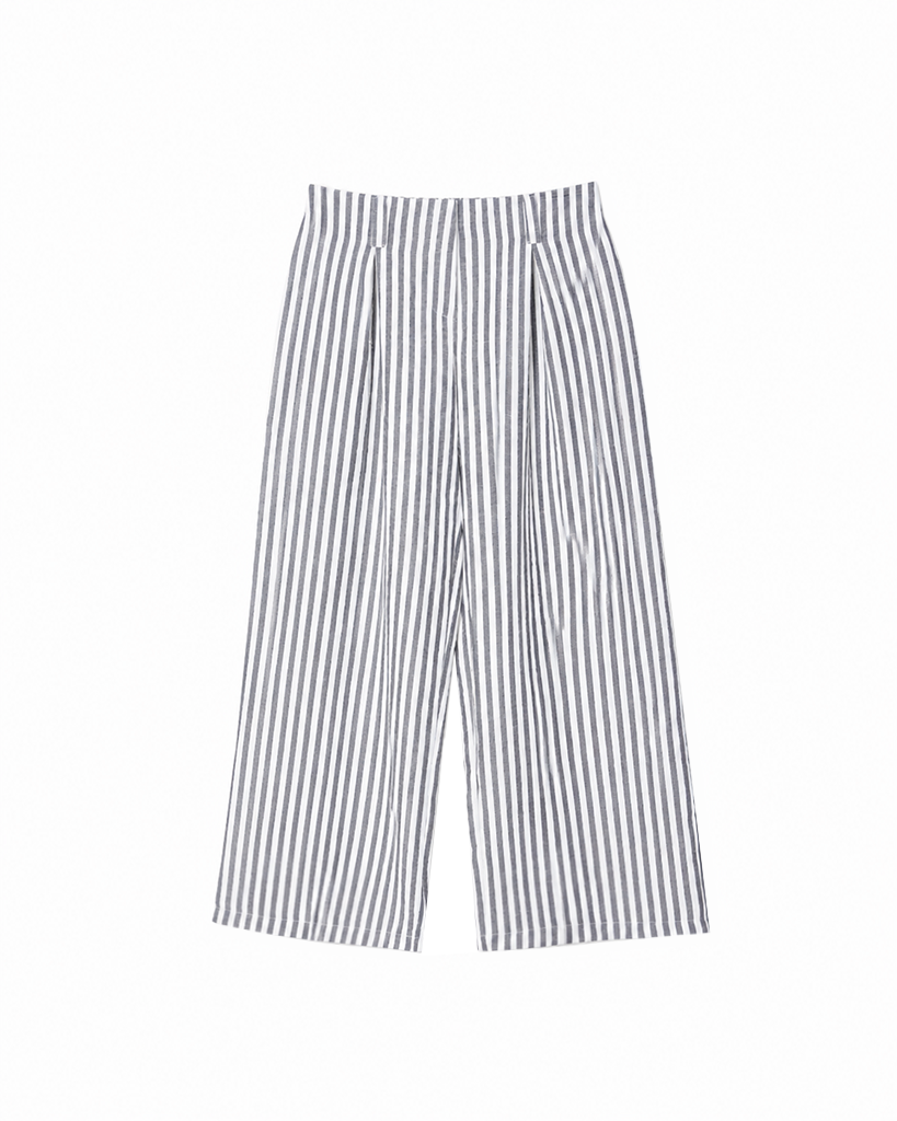 Fließende vertikal gestreifte Wide Leg Stoffhose mit elastischem Bund Fließende vertikal gestreifte Wide Leg Stoffhose mit elastischem Bund