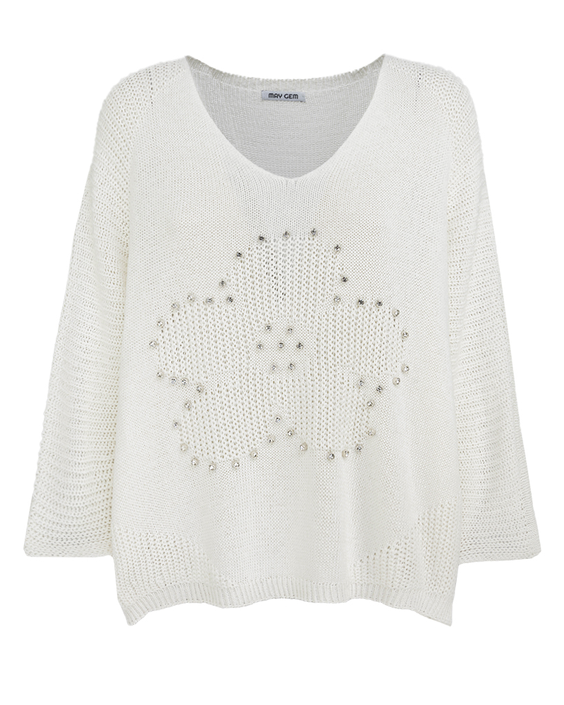 Strick Pullover mit glitzernden Steinchen in Blumenform Strick Pullover mit glitzernden Steinchen in Blumenform