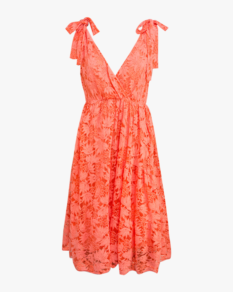 Midi Kleid aus Spitze mit geknoteten Trägern Midi Kleid aus Spitze mit geknoteten Trägern