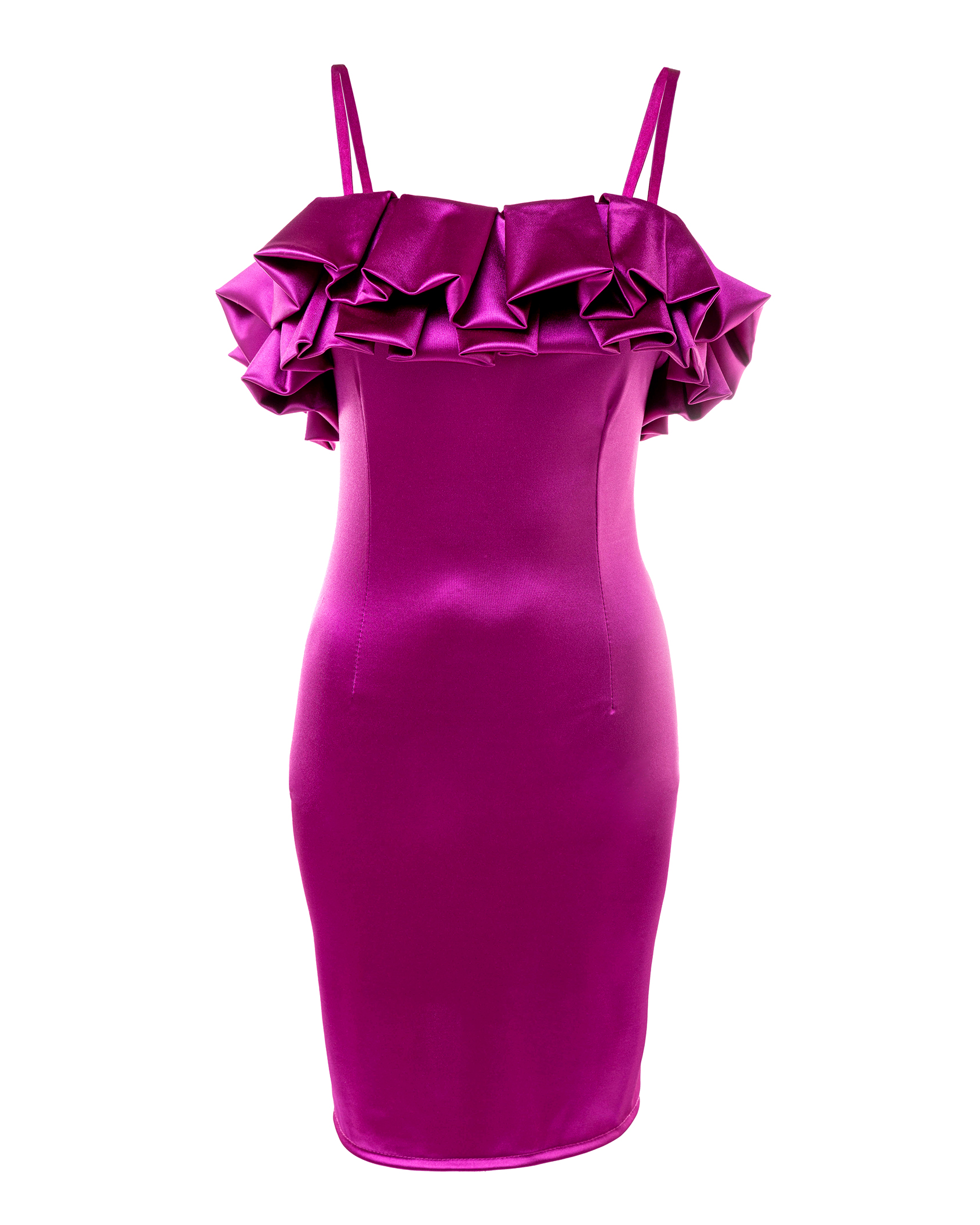 Satin Midi Kleid mit Valance-Ausschnitt Satin Midi Kleid mit Valance-Ausschnitt