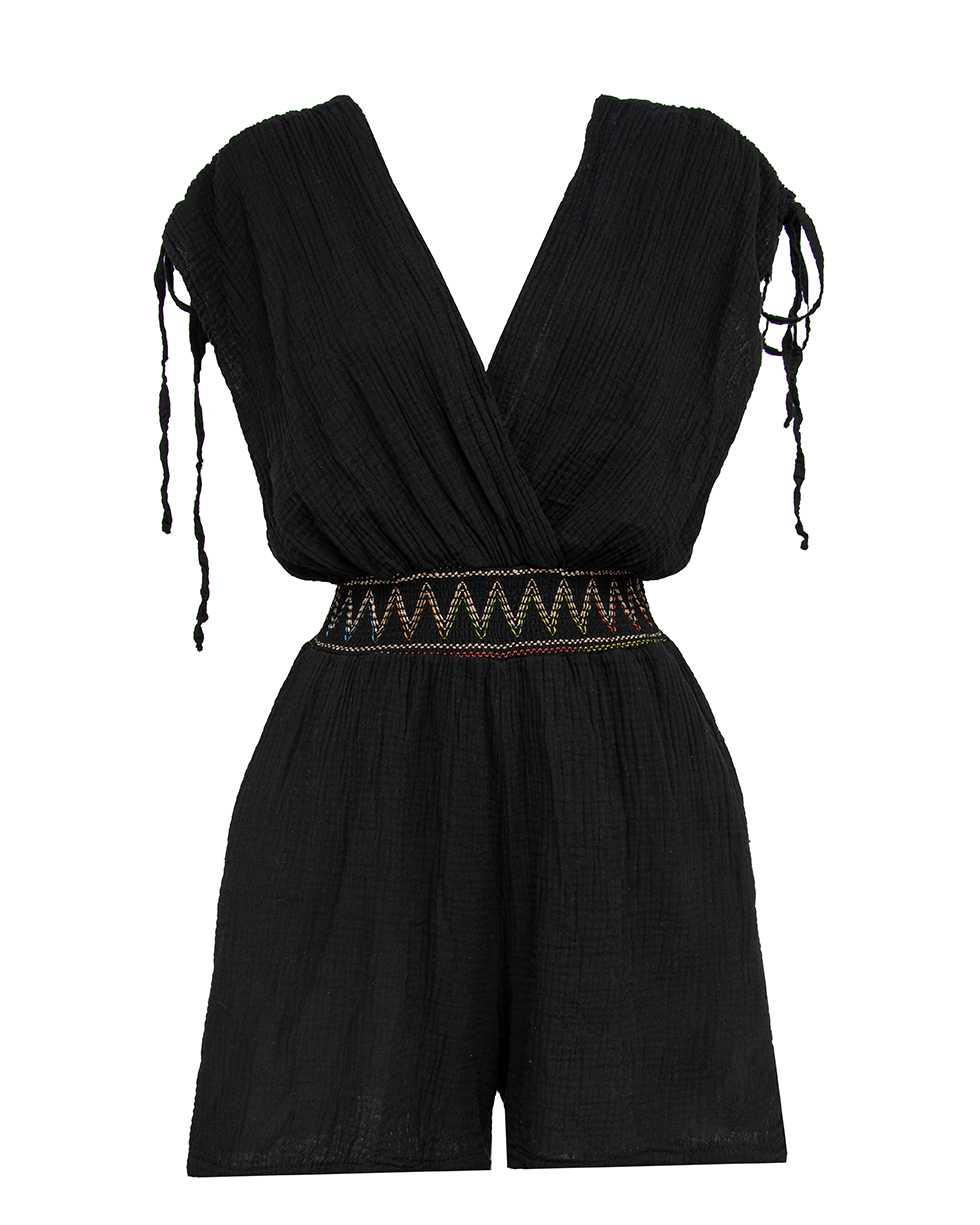 kurzer Mousselin Jumpsuit mit tiefem Ausschnitt