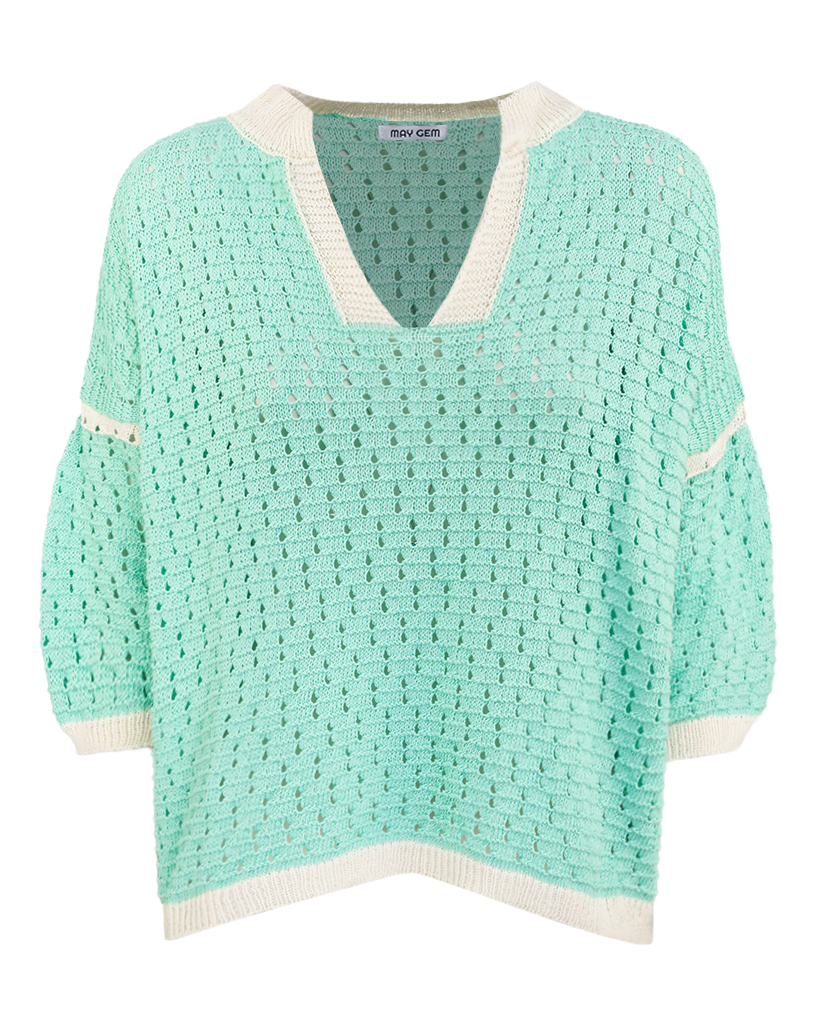 T-Shirt aus Strick Oversize mit V-Ausschnitt und Kragen T-Shirt aus Strick Oversize mit V-Ausschnitt und Kragen