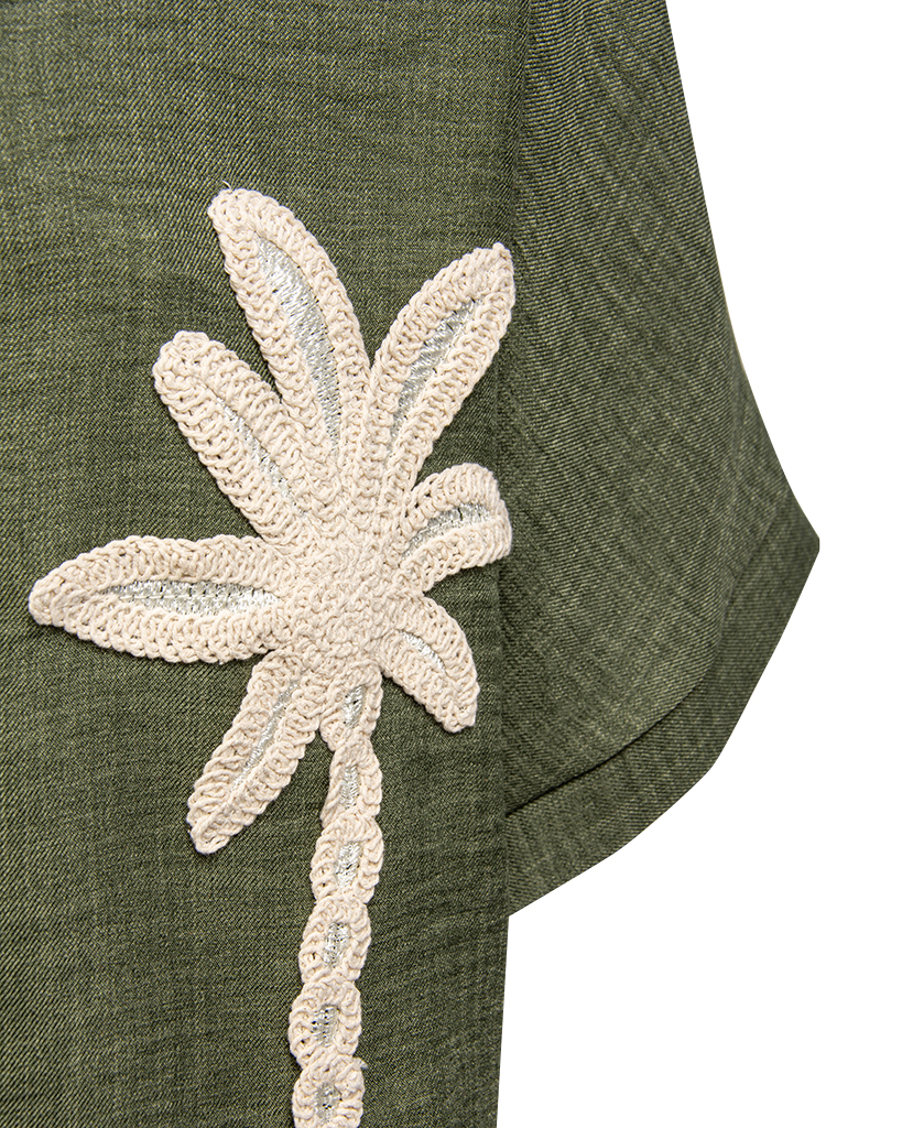 Kurzarm Bluse mit Palmen Kurzarm Bluse mit Palmen