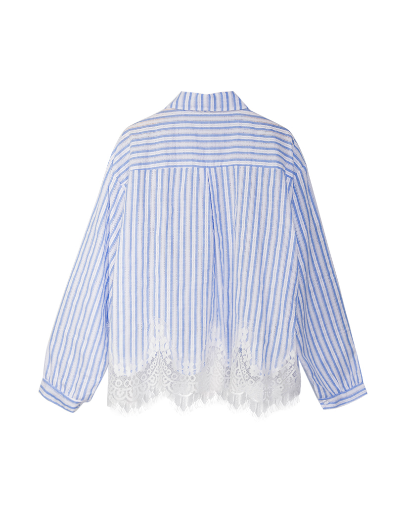 Gestreifte Hemdbluse mit Spitzenbesatz Gestreifte Hemdbluse mit Spitzenbesatz
