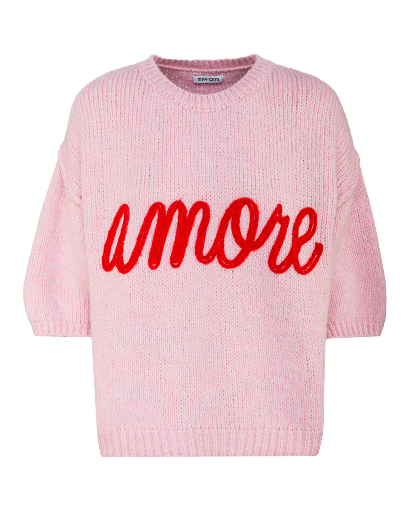 Strick Pullover "amore" gestickt kurzarm Strick Pullover "amore" gestickt kurzarm