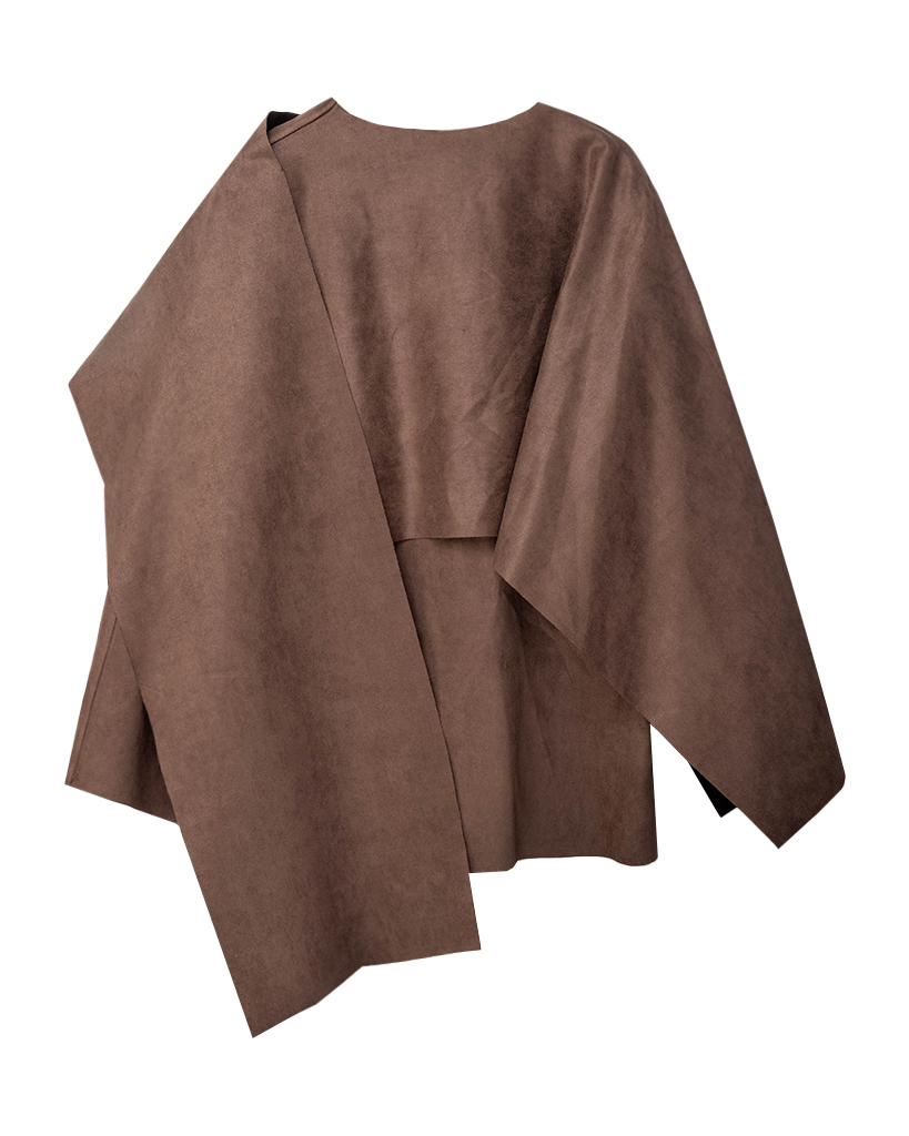 Velour Leder Poncho Jacke