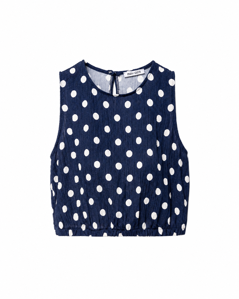 Luftiges plissiertes Polka Dot Tanktop mit elastischem Saum Luftiges plissiertes Polka Dot Tanktop mit elastischem Saum