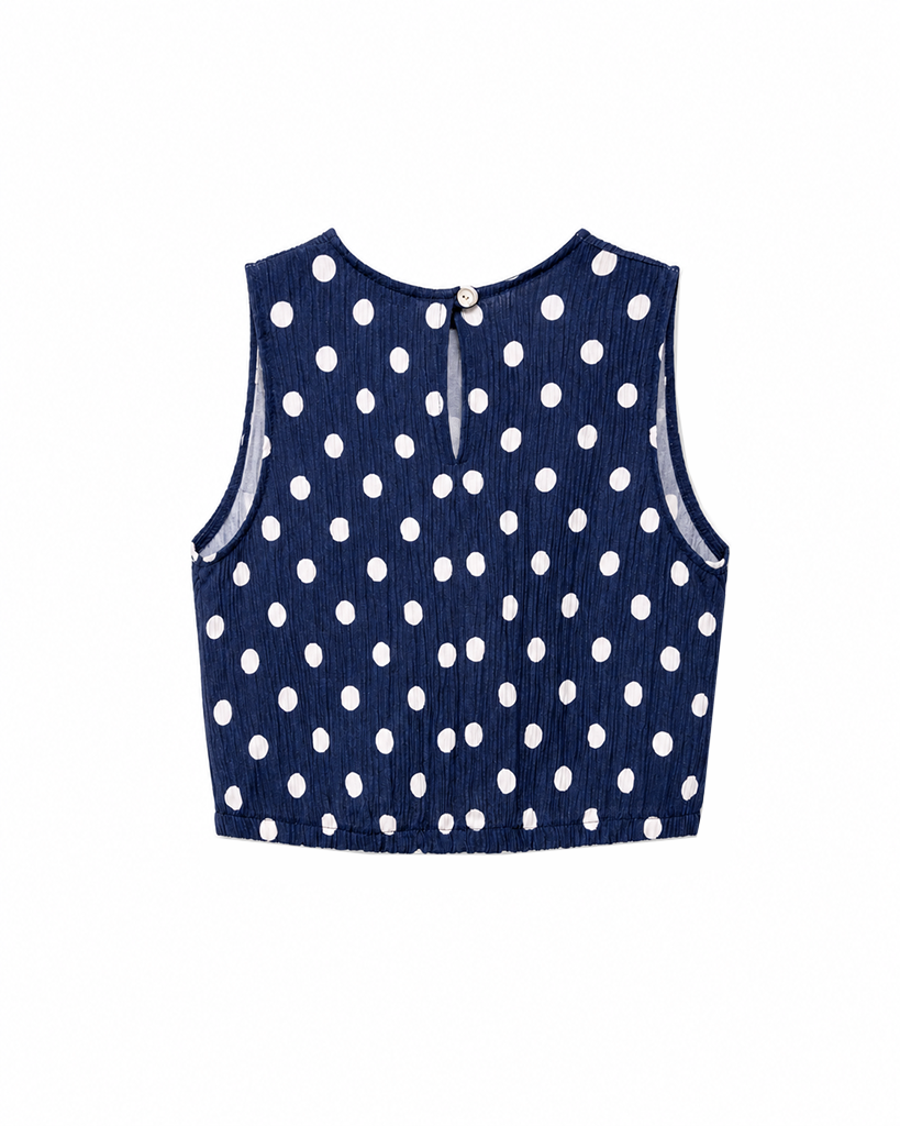Luftiges plissiertes Polka Dot Tanktop mit elastischem Saum