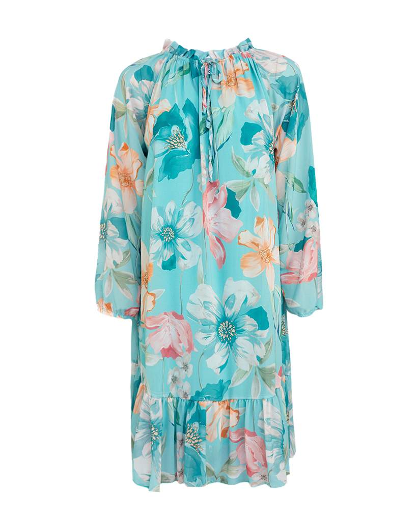 Midi Kleid aus Chiffon A-Linie Blumen Print