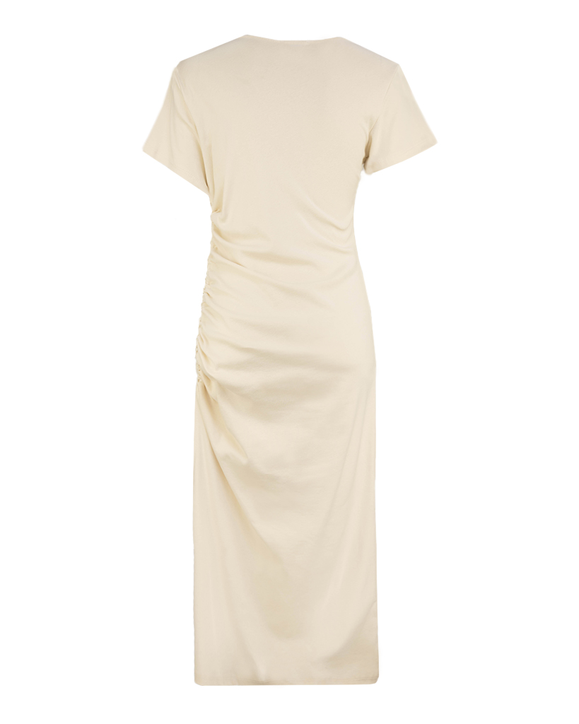 enges T-Shirt-Kleid mit seitlicher Raffung links enges T-Shirt-Kleid mit seitlicher Raffung links