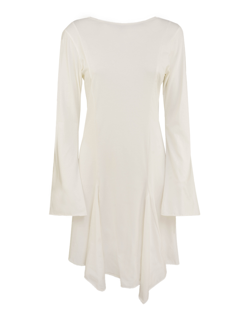 tailliertes Jersey Kleid, Rückenfrei mit Glockenärmeln tailliertes Jersey Kleid, Rückenfrei mit Glockenärmeln