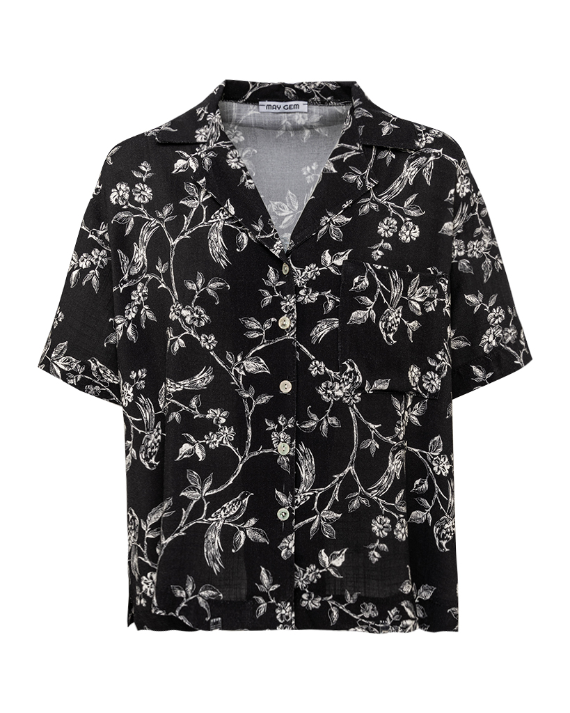 Oversize Hemd mit floralem Print und Brusttasche