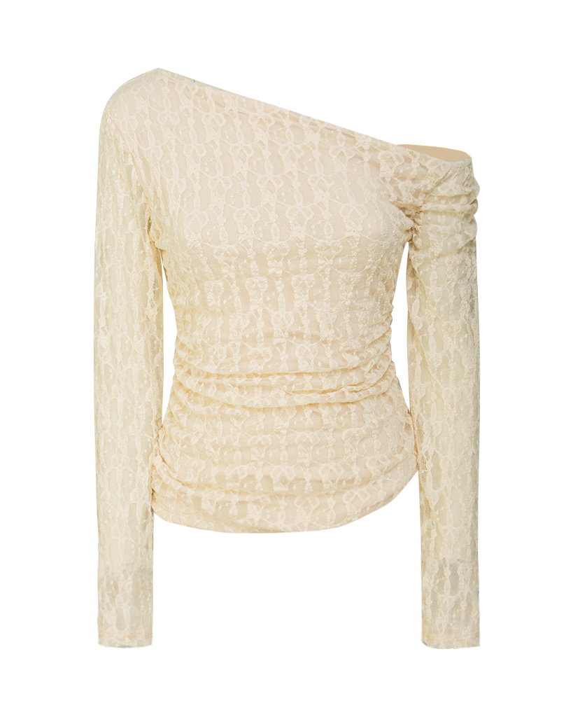 Asymmetrisches Spitzen-Longsleeve mit Raffungen