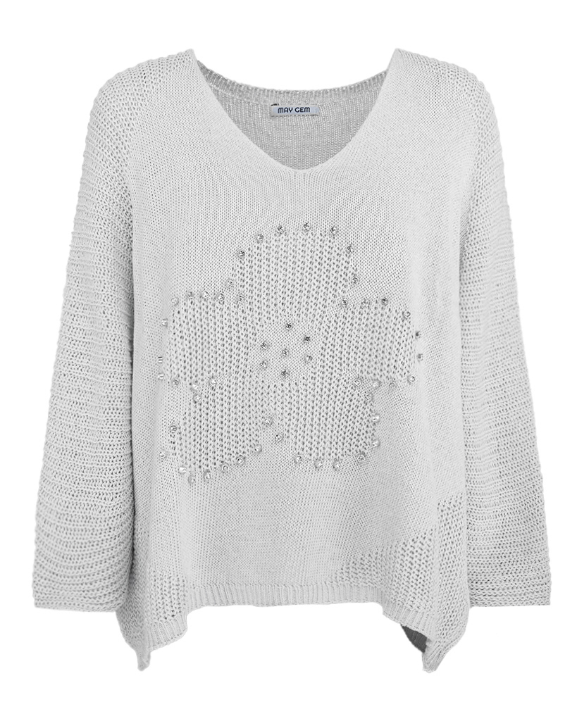 Strick Pullover mit glitzernden Steinchen in Blumenform Strick Pullover mit glitzernden Steinchen in Blumenform
