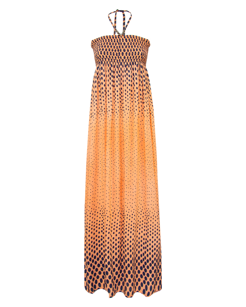langes Bandeau-Kleid mit Pünktchen-Muster langes Bandeau-Kleid mit Pünktchen-Muster