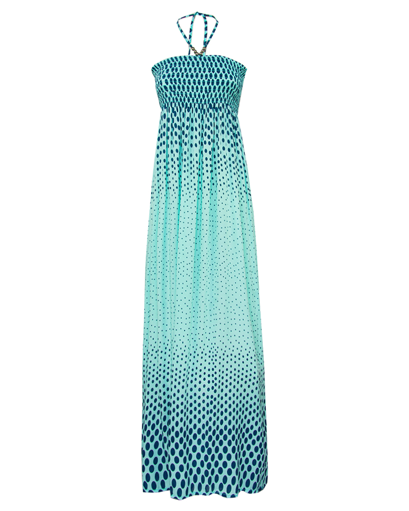 langes Bandeau-Kleid mit Pünktchen-Muster langes Bandeau-Kleid mit Pünktchen-Muster