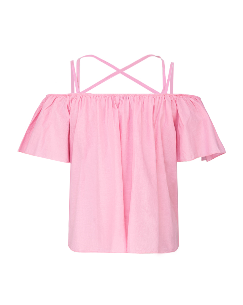 lockeres Crop-Top mit Off-Shoulder und gekreuzten Spaghettiträgern