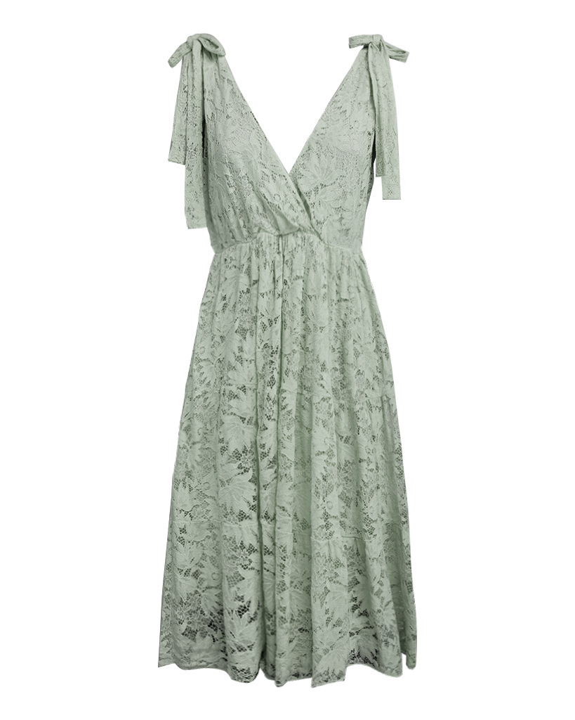 Midi Kleid aus Spitze mit geknoteten Trägern Midi Kleid aus Spitze mit geknoteten Trägern