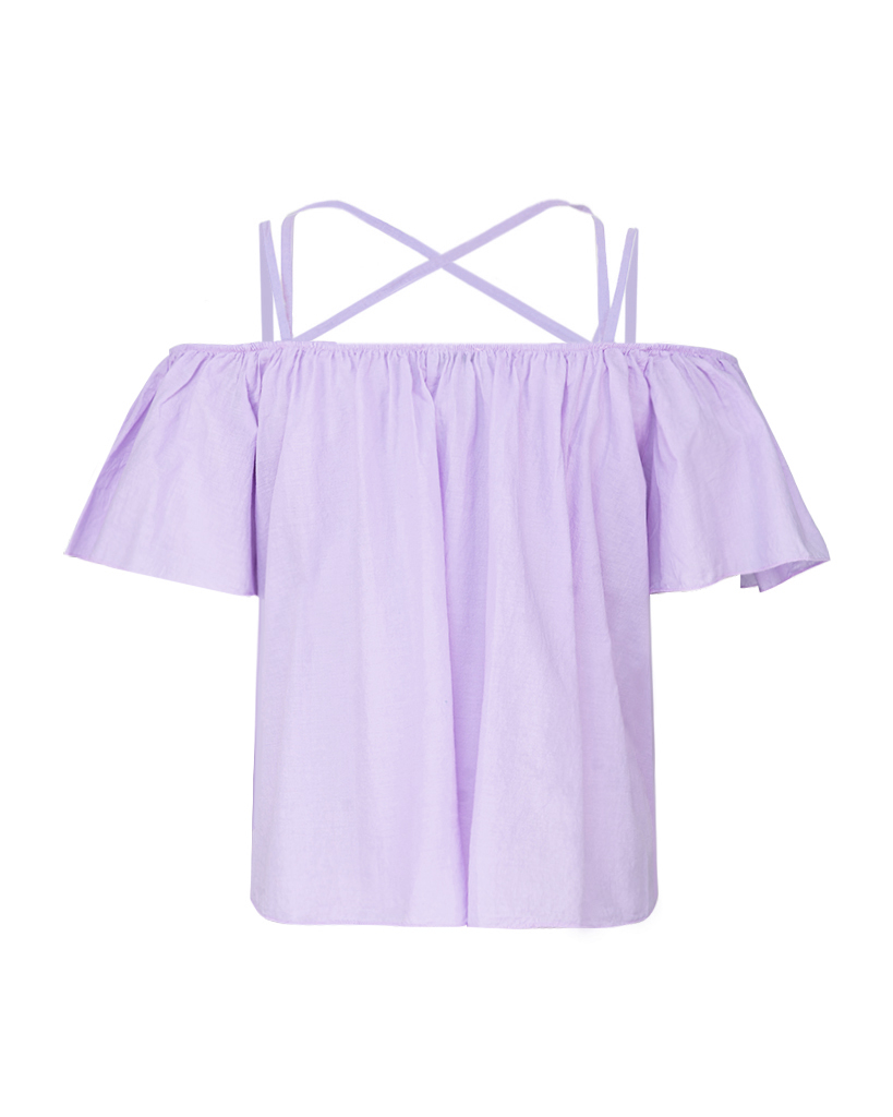 lockeres Crop-Top mit Off-Shoulder und gekreuzten Spaghettiträgern