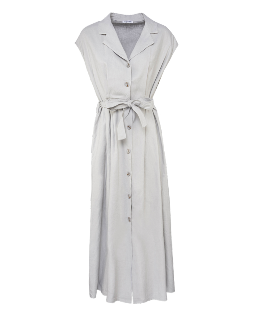 langes Leinen Kleid mit kurzen Ärmeln und Gürtel langes Leinen Kleid mit kurzen Ärmeln und Gürtel