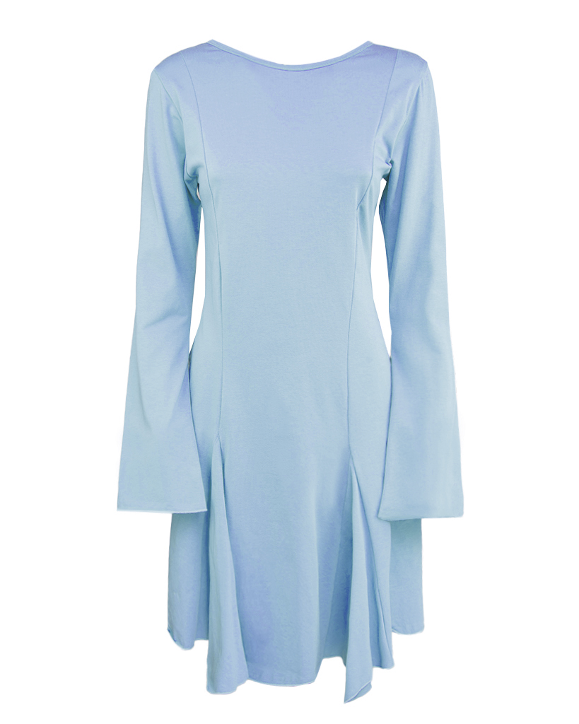 tailliertes Jersey Kleid, Rückenfrei mit Glockenärmeln tailliertes Jersey Kleid, Rückenfrei mit Glockenärmeln