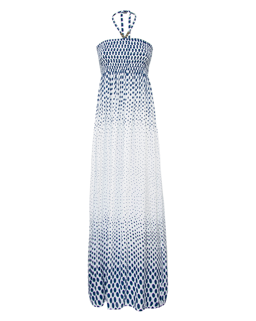 langes Bandeau-Kleid mit Pünktchen-Muster
