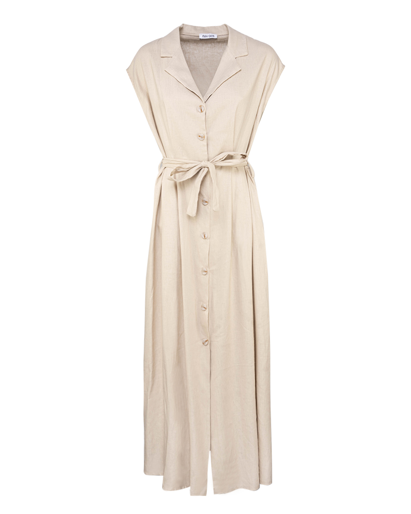 langes Leinen Kleid mit kurzen Ärmeln und Gürtel langes Leinen Kleid mit kurzen Ärmeln und Gürtel