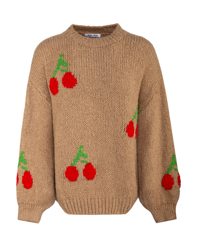 Strick Pullover mit Kirschen vorne Strick Pullover mit Kirschen vorne
